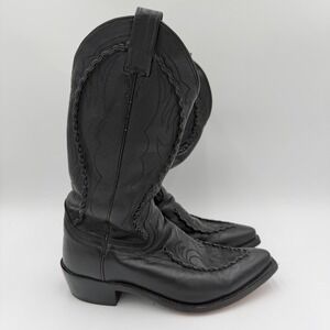 Vintage Dan Post Mens Albany Bucklace Black Leather Cowboy Boots Size 8D Western